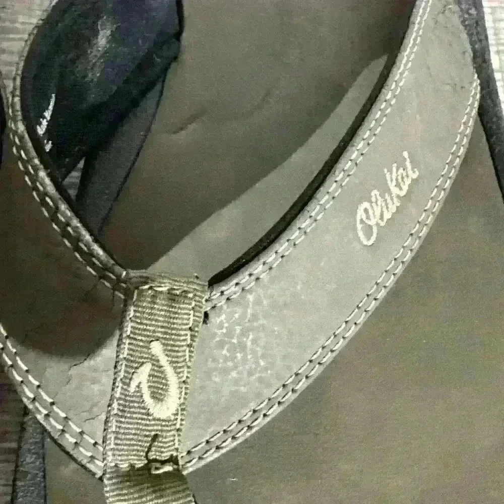 OluKai Ohana Men's Beach Sandals - Black/ Green‎ Size 14